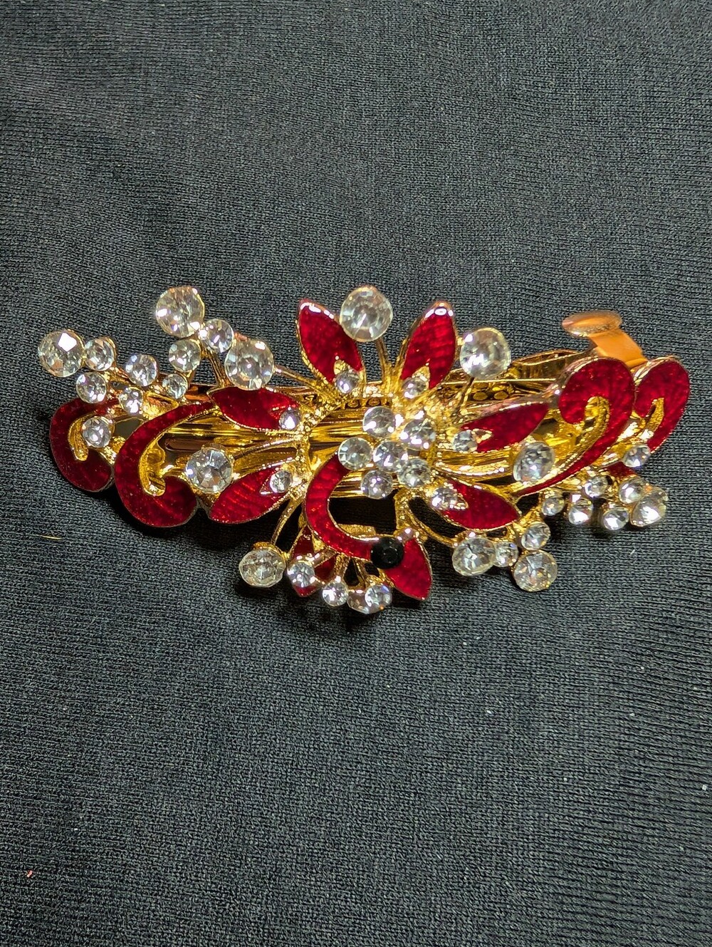 Gold-Tone Red Crystal Floral Hair Clip